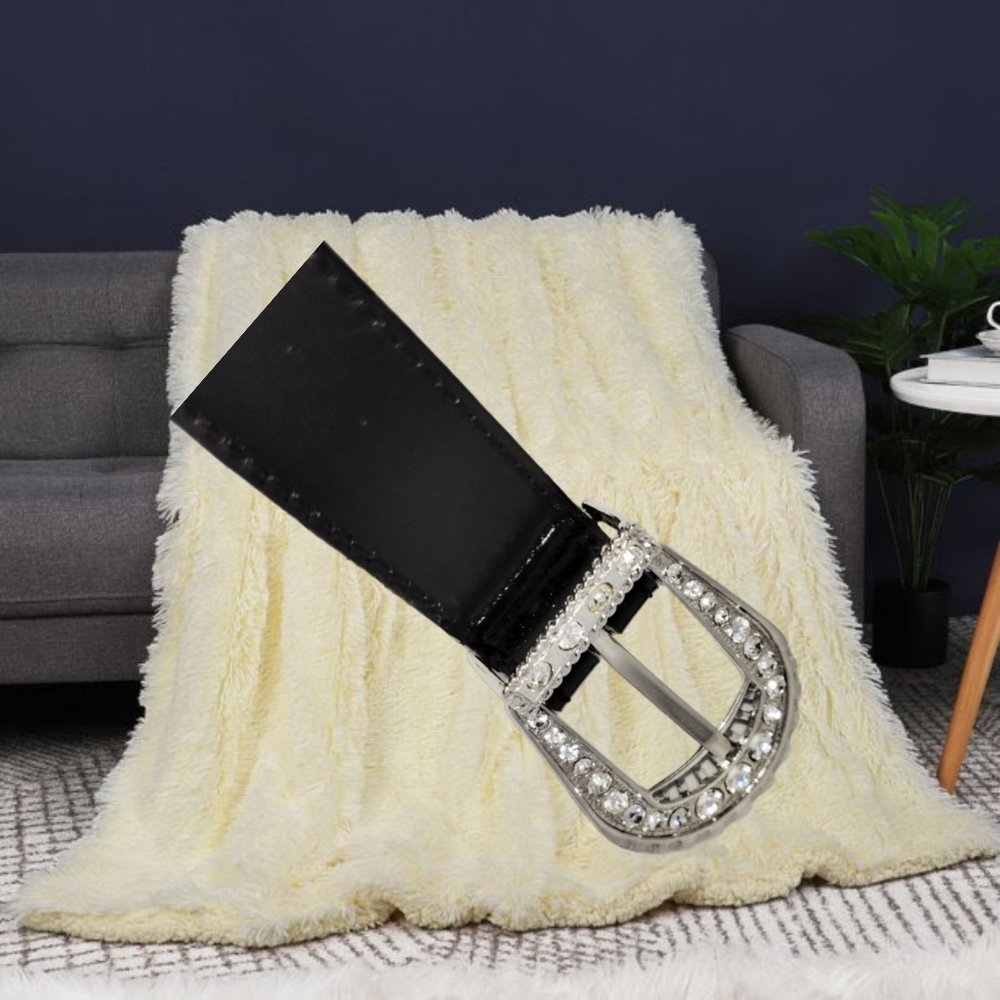 👣4/$20. Black Leather Belt & Silver Tone Accents Buckle Rhinestones - Picture 5 of 7
